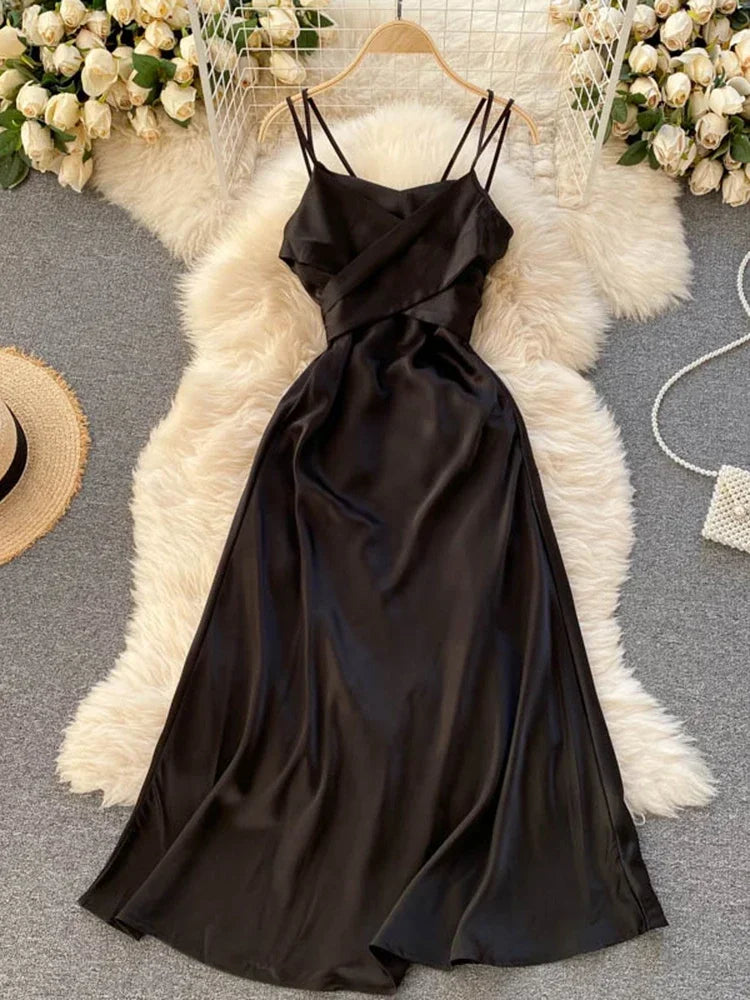 Summer European American Fashion New Vacation Beach Dress Women's Cross V-neck Sexy Strapless Strap Slim Party Dress C726