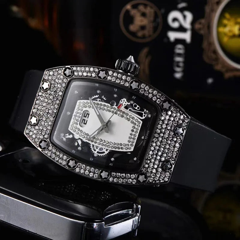 Manufacturer's spot supply, business fashion diamond-set, women's quartz watch red lip wine barrel-shaped watch