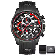 MINI FOCUS Red Watch for Men Fashion Luxury Chronograph Quartz Wristwatch with Silicone Band Luminous Hands Date Waterproof 0350