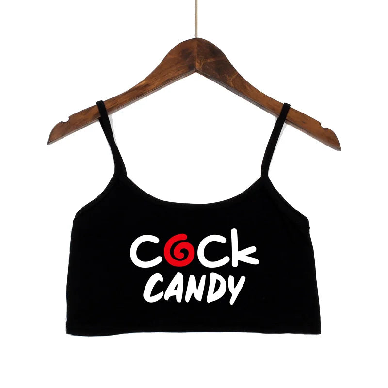 Cock Candy Funny Letters Print Crop Top Female Clothes Sexy Elastic Cotton Camis Sleeveless Short Tank Tops for Women Girls Bar