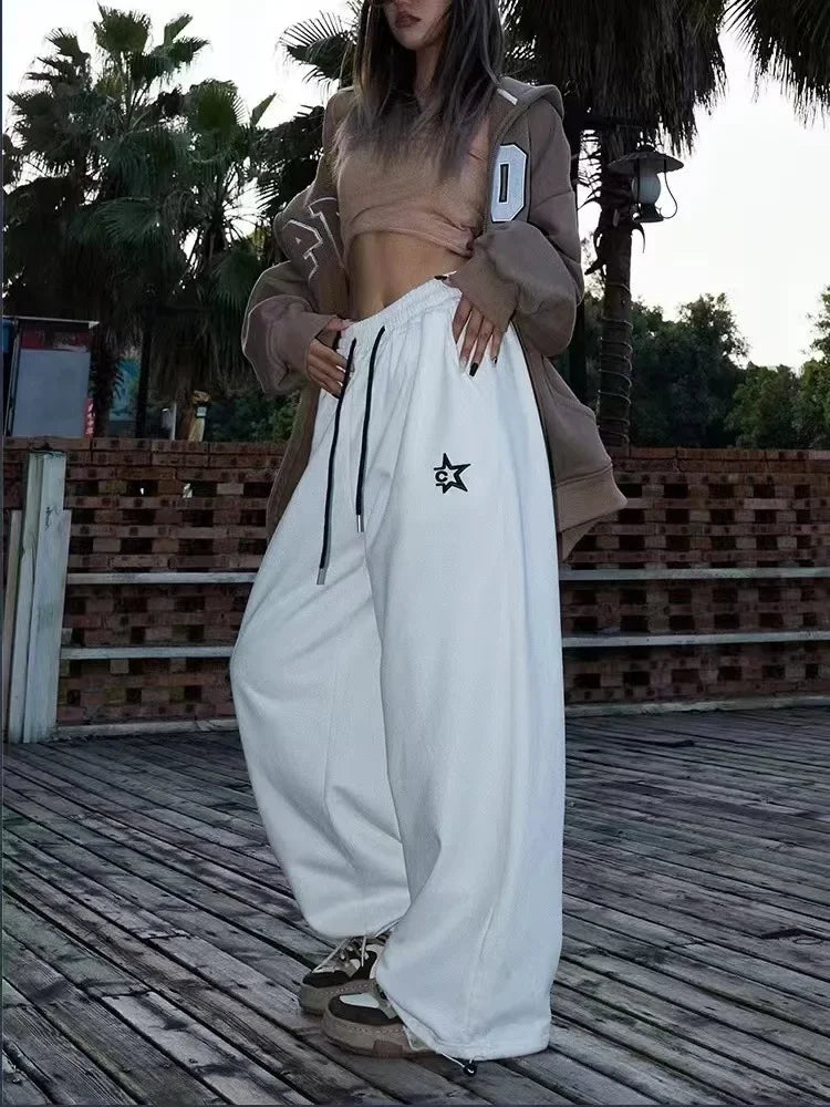 Korean Y2K Streetwear White Jogging Sweatpants Women Harajuku Sports Pants Oversized Hip Hop Letter Wide Leg Trousers