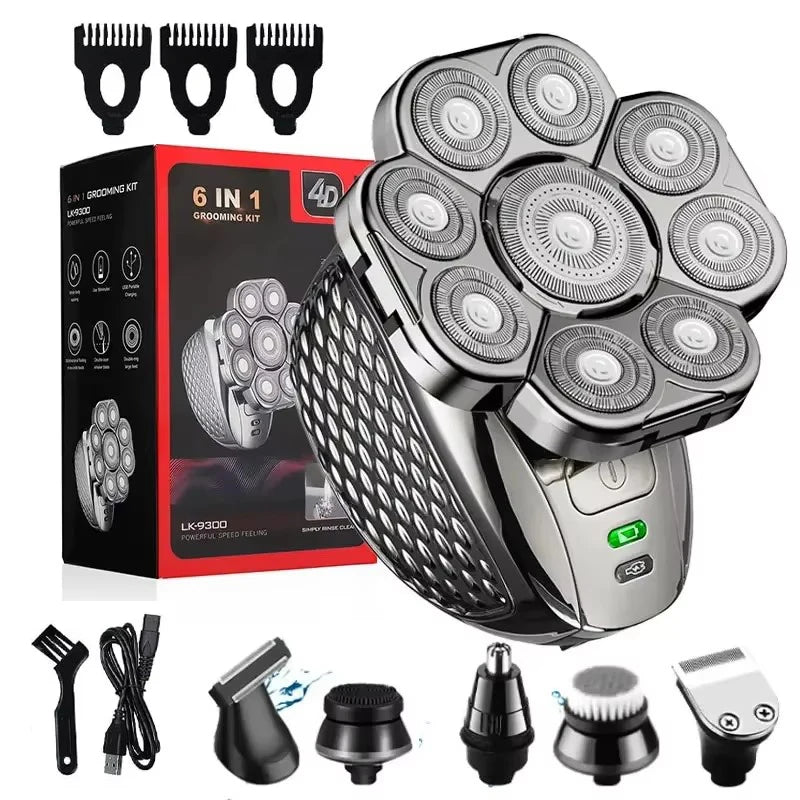 4D Head Shavers for Bald Men, Upgraded 9 Floating Heads 6-in-1 Rechargeable Waterproof Wet Dry Bald Head Shavers for Men