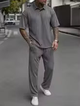 Men's Spring Autumn Seasonal Tie-Dye Patterned Polo Shirt And Pants Set Casual Sporty Holiday Wear Daily Two-Piece