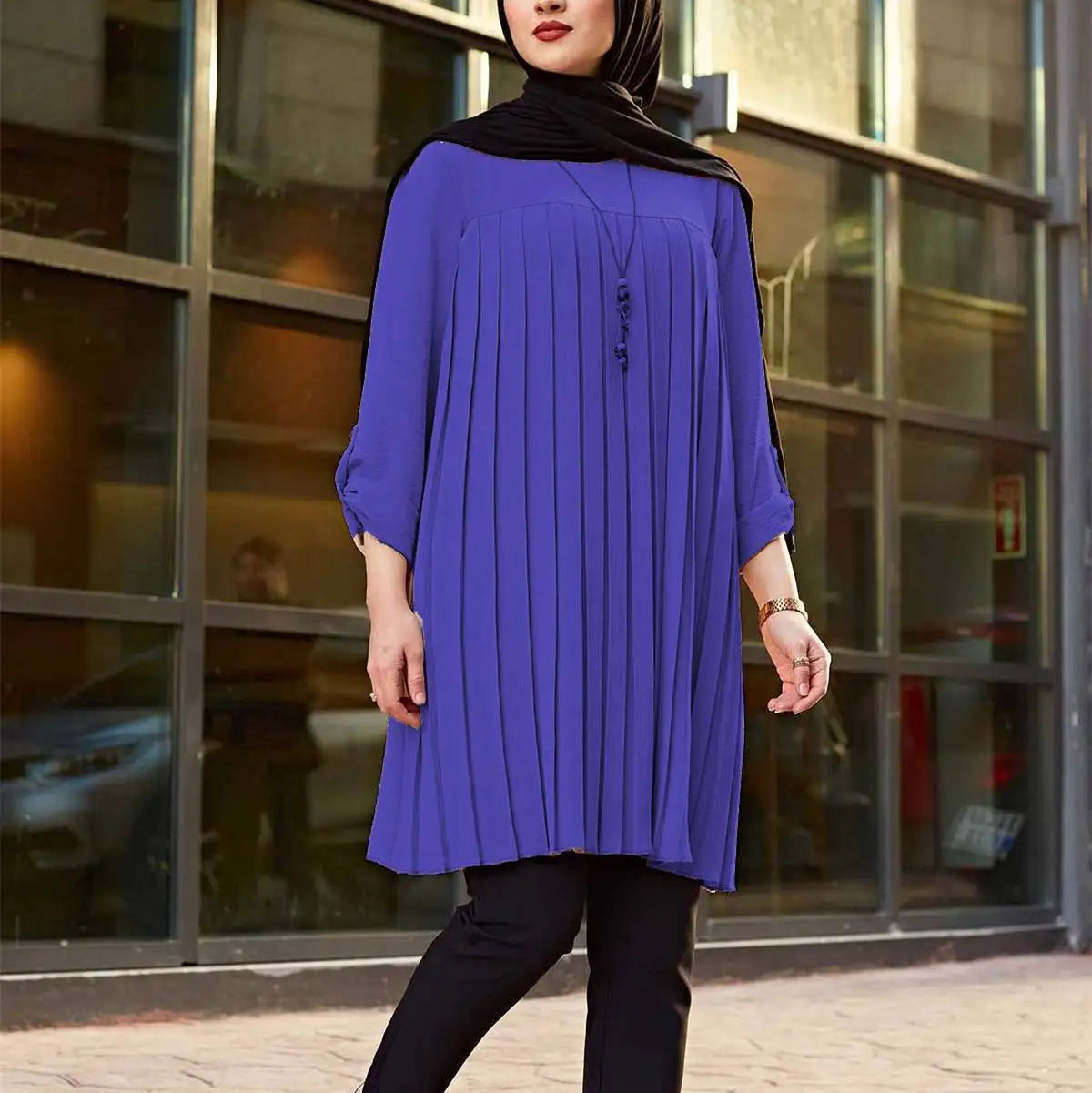 Pleated Girl's Blouse Shirt Adjustable Sleeve Women Top Islamism Blouses for Muslim Women Many Colors Muslim Fashion Women