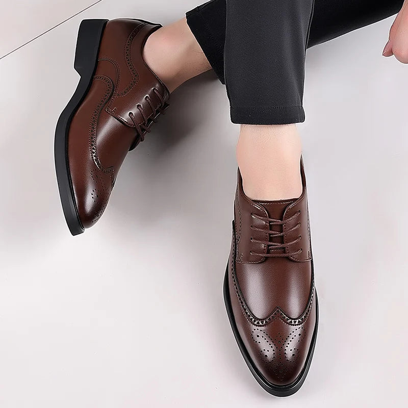 Men's Elegant British Brogue Derby Shoes Lace-Up Patchwork Breathable Formal Dress Shoes Business Wedding Thanksgiving Christmas
