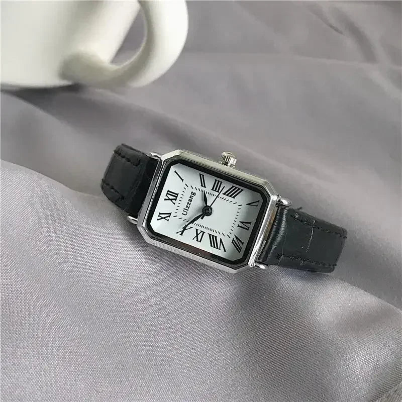 Retro Watches Classic Casual Quartz Dial Leather Strap Band Rectangle Clock Fashionable Wrist Watches for Women Harajuku Y2k