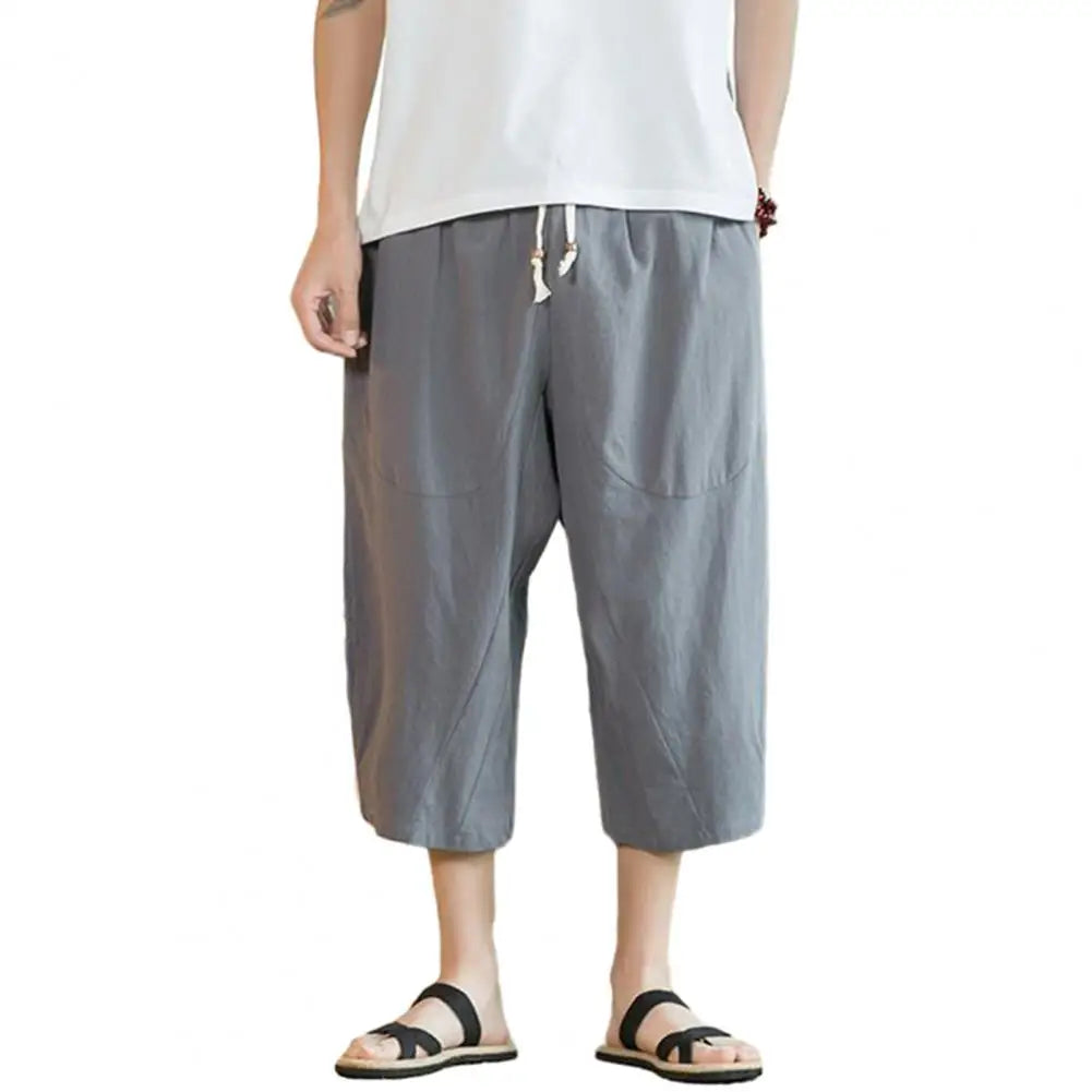 Beach Pants Solid Color Wide Leg Keep Cooling Pure Color Summer Trousers Men Summer Trousers Men Garment
