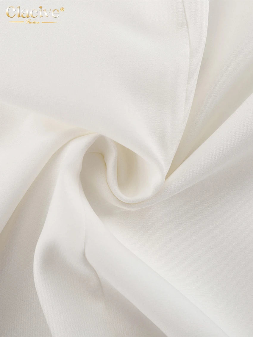 Clacive Summer Slim White Women's Dress 2025 Fashion O-Neck Sleeveless Ankle Length Dresses Elegant Classic Solid Female Dress