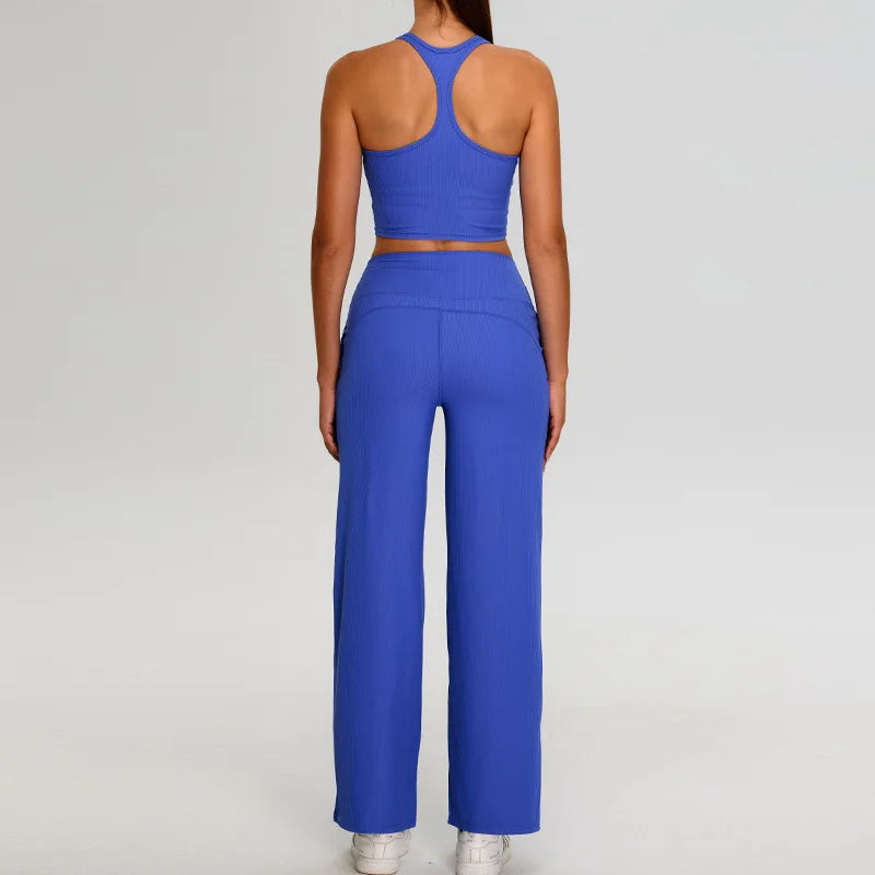 Ribbed Yoga Set Women's 2-piece Sportswear Running and Fitness Set Gym Workout Clothes High Waisted Yoga Pants High Impact Bra