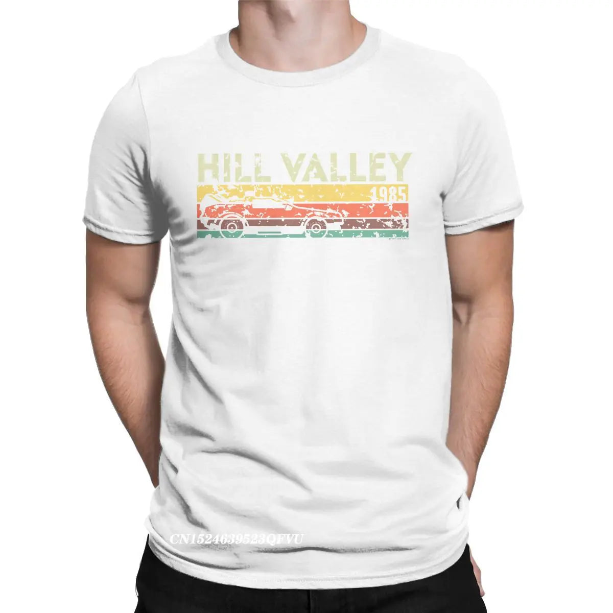 Hill Valley 1985 Tee Shirt Men Back To The Future Tops T Shirts Doc Brown Marty Delorean Time Travel Movie BTTF Tees Plus Size
