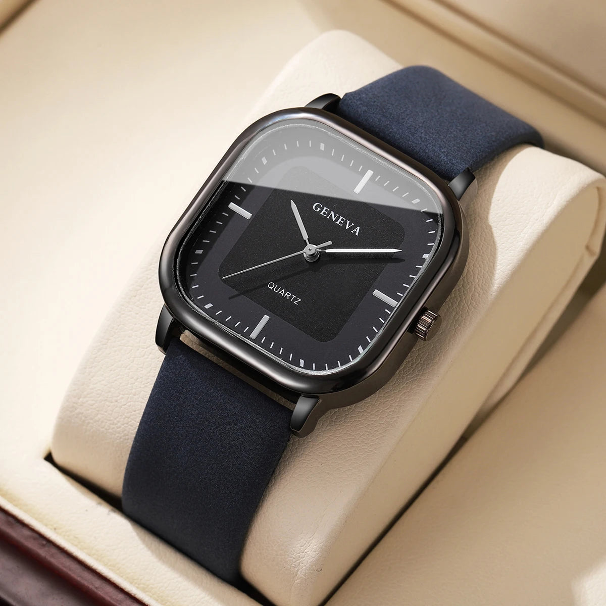 Fashion Square Dial Men's Watches Minimalist Quartz Watch Casual Leather Strap Wristwatch Reloj Hombre(Without Box)