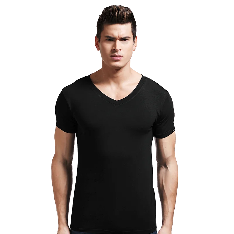 Modal summer round neck tight men's short sleeve V-neck T-shirt solid color vest T-shirt slim-fit sports undershirt
