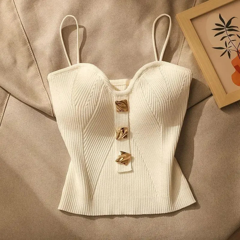 2024 New French Style Cross-knit Suspender Women's Summer Wear Sexy Beauty Camisole Slim High-end Bottom Bandeau Top