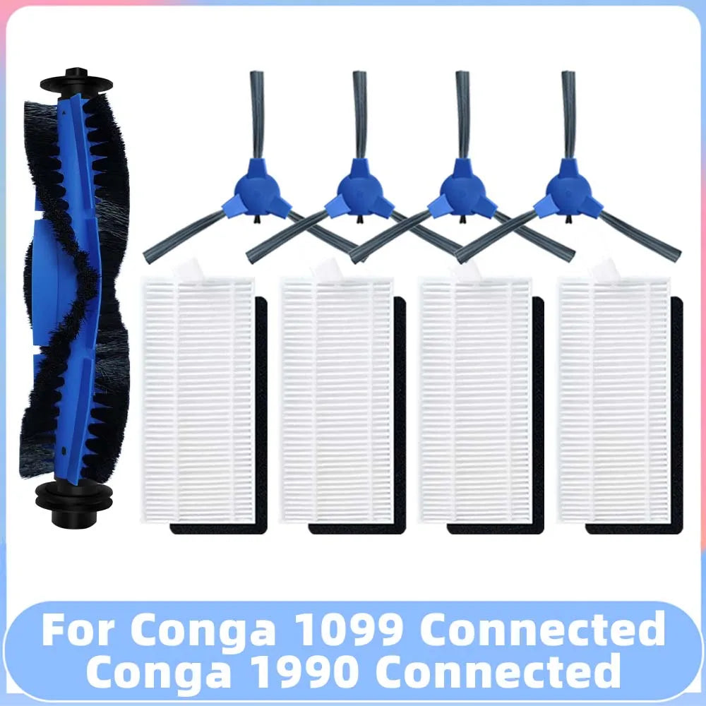 Compatible for Conga 1099 Connected / 1990 Connected Robot Vacuum Spare Parts Main Side Brush Filter Mop Replacement Accessory