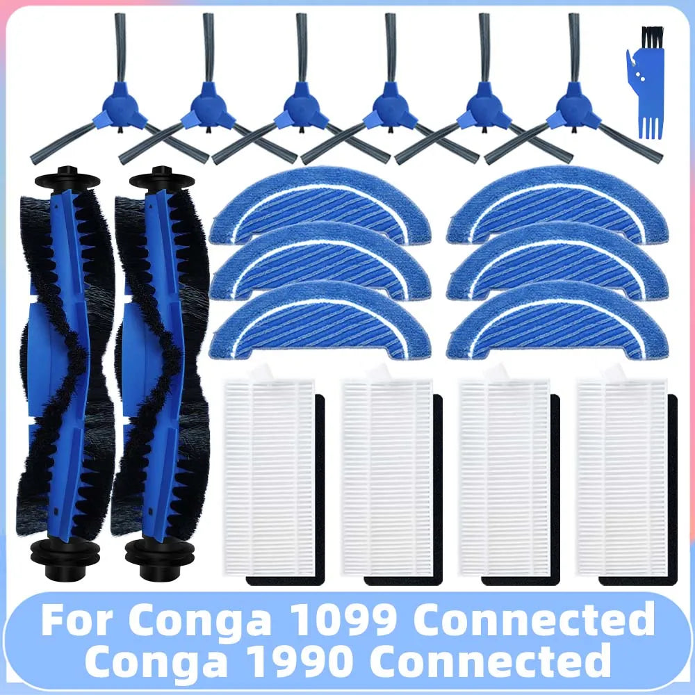Compatible for Conga 1099 Connected / 1990 Connected Robot Vacuum Spare Parts Main Side Brush Filter Mop Replacement Accessory