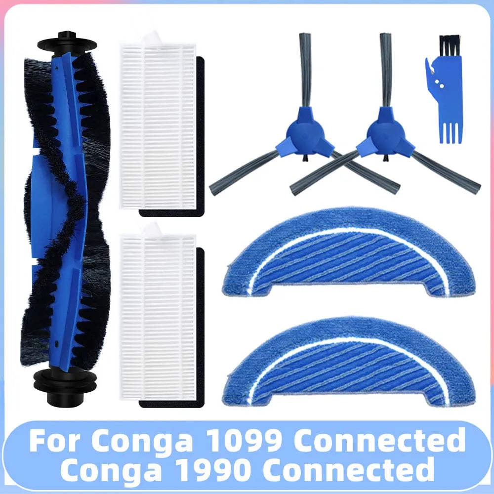 Compatible for Conga 1099 Connected / 1990 Connected Robot Vacuum Spare Parts Main Side Brush Filter Mop Replacement Accessory