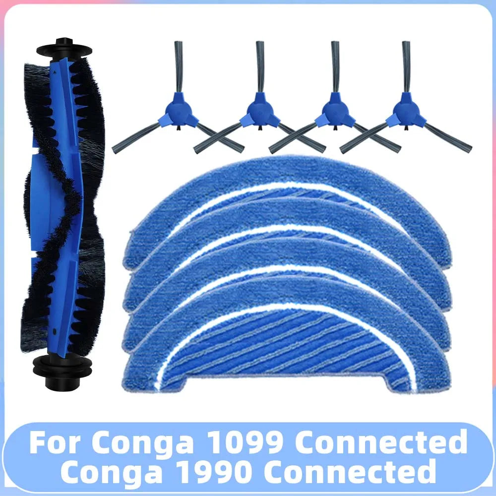 Compatible for Conga 1099 Connected / 1990 Connected Robot Vacuum Spare Parts Main Side Brush Filter Mop Replacement Accessory