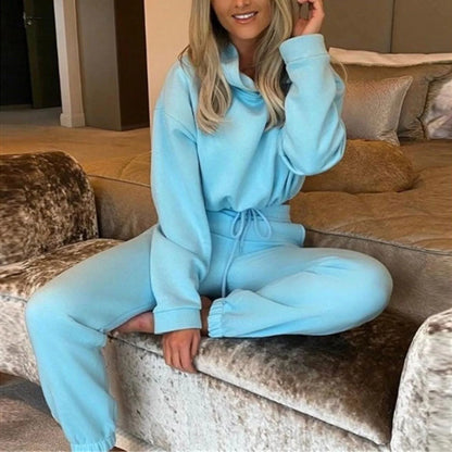 Winter Tracksuit Women Two Piece Set - Oversized Hoodie Sweatpants Solid Color Sportswear Suit |Casual Sweatshirt Trouser Set