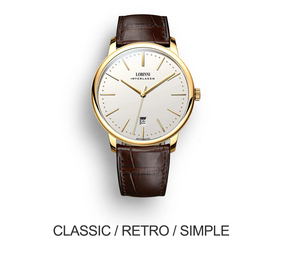 Lobinni Light Thin Automatic Mechanical Watch Mens 9015 Miyota Movement Men's Wristwatch Water Resistant Male Watches Simple