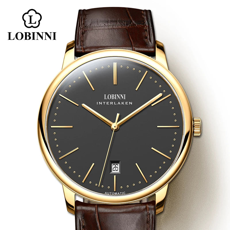 Lobinni Light Thin Automatic Mechanical Watch Mens 9015 Miyota Movement Men's Wristwatch Water Resistant Male Watches Simple