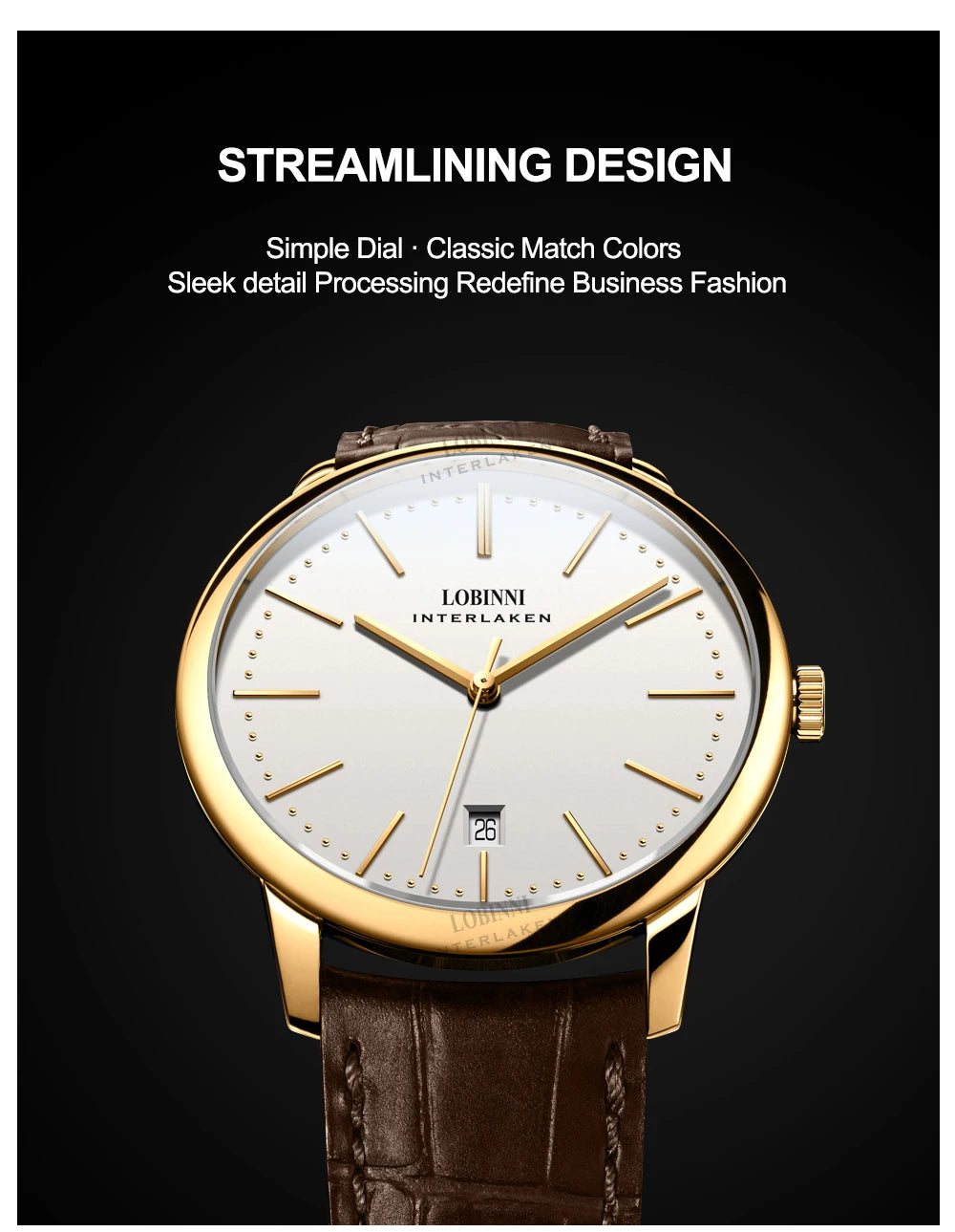 Lobinni Light Thin Automatic Mechanical Watch Mens 9015 Miyota Movement Men's Wristwatch Water Resistant Male Watches Simple