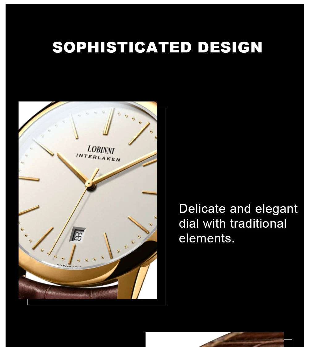 Lobinni Light Thin Automatic Mechanical Watch Mens 9015 Miyota Movement Men's Wristwatch Water Resistant Male Watches Simple
