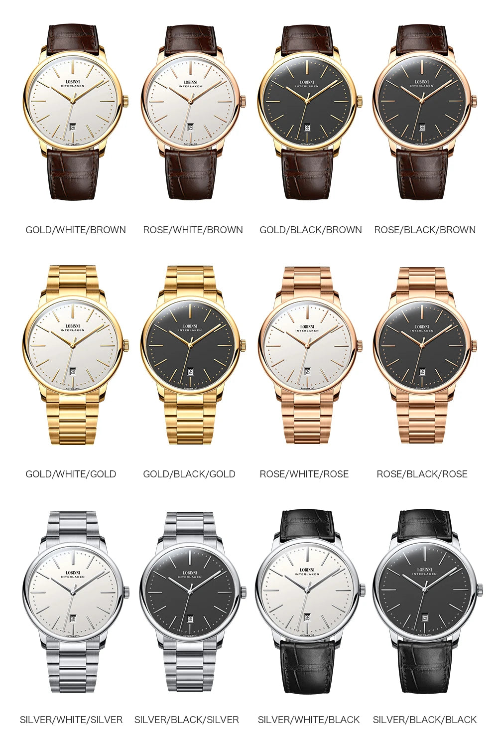 Lobinni Light Thin Automatic Mechanical Watch Mens 9015 Miyota Movement Men's Wristwatch Water Resistant Male Watches Simple