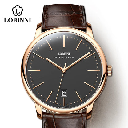Lobinni Light Thin Automatic Mechanical Watch Mens 9015 Miyota Movement Men's Wristwatch Water Resistant Male Watches Simple