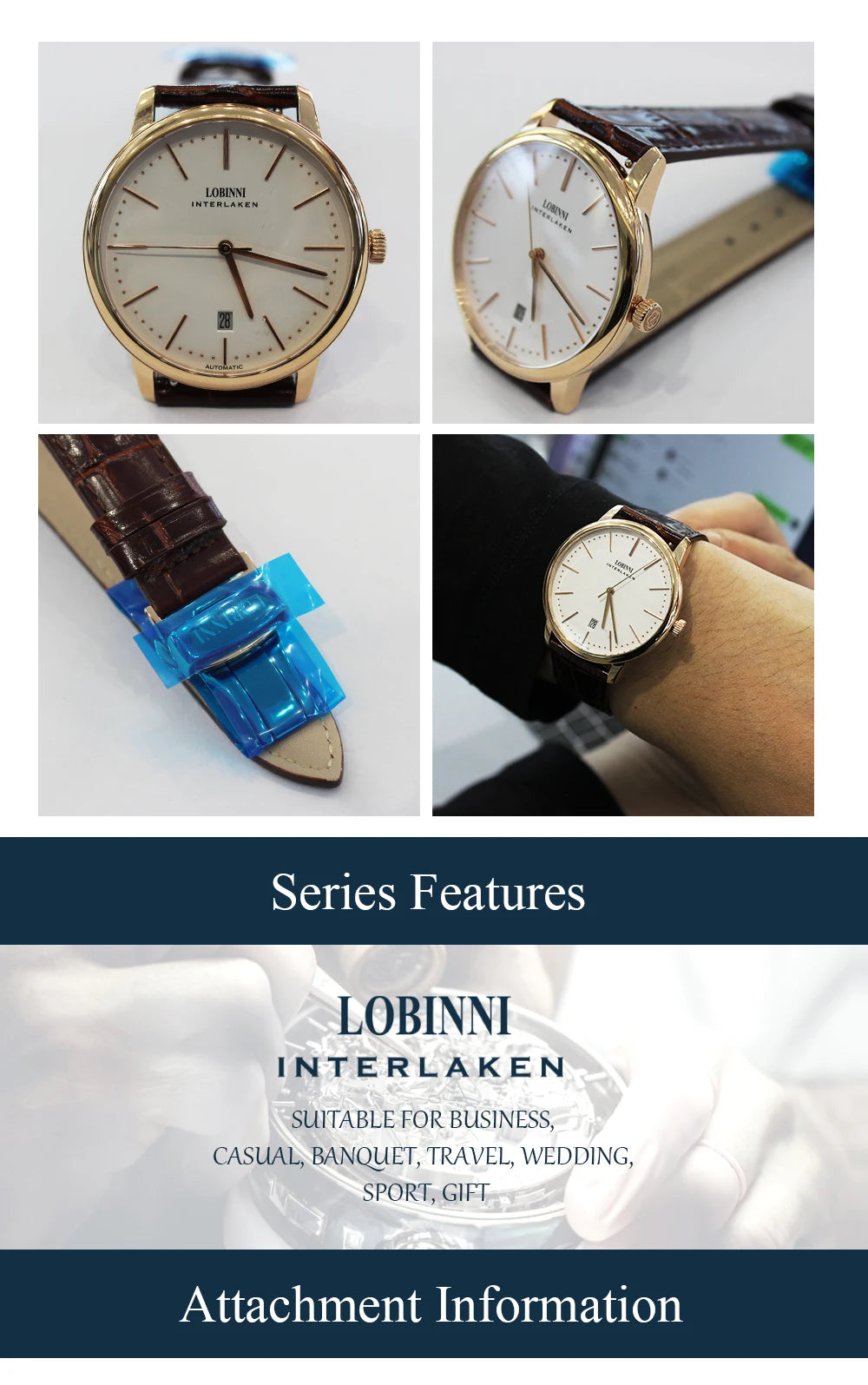 Lobinni Light Thin Automatic Mechanical Watch Mens 9015 Miyota Movement Men's Wristwatch Water Resistant Male Watches Simple