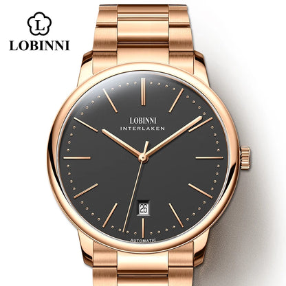 Lobinni Light Thin Automatic Mechanical Watch Mens 9015 Miyota Movement Men's Wristwatch Water Resistant Male Watches Simple