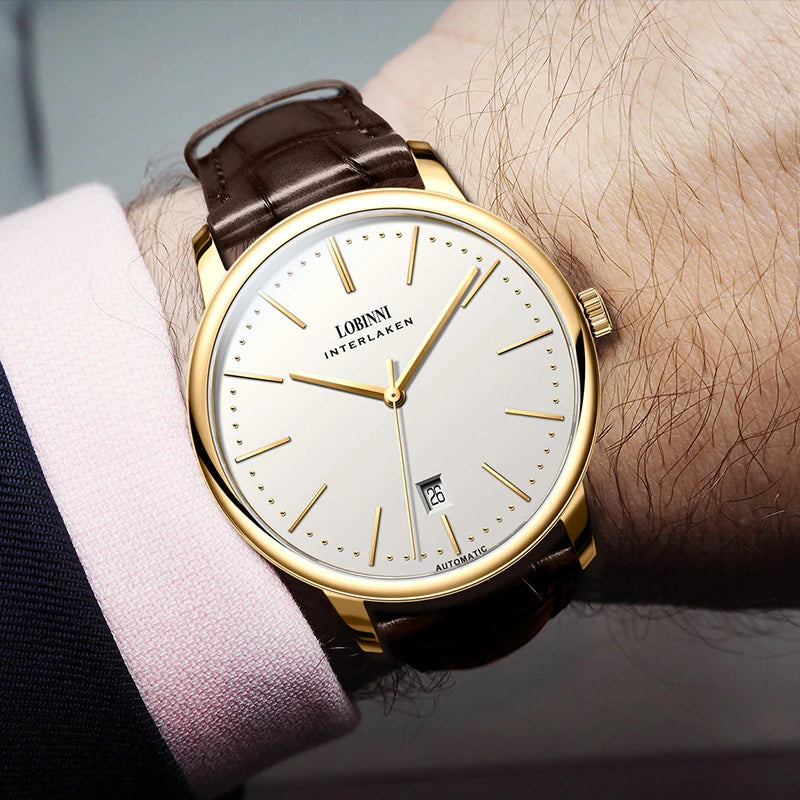 Lobinni Light Thin Automatic Mechanical Watch Mens 9015 Miyota Movement Men's Wristwatch Water Resistant Male Watches Simple