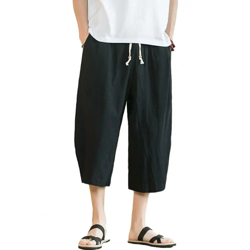 Beach Pants Solid Color Wide Leg Keep Cooling Pure Color Summer Trousers   Men Summer Trousers  Men Garment