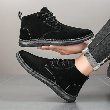 Winter Outdoor Men Casual Shoes Leather Ankle Boots No-slip High Top Male Work Shoes High Quanlity Square Head Men Chelsea Boots