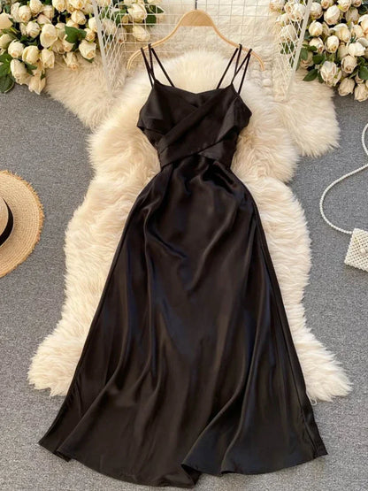 Summer European American Fashion New Vacation Beach Dress Women's Cross V-neck Sexy Strapless Strap Slim Party Dress C726
