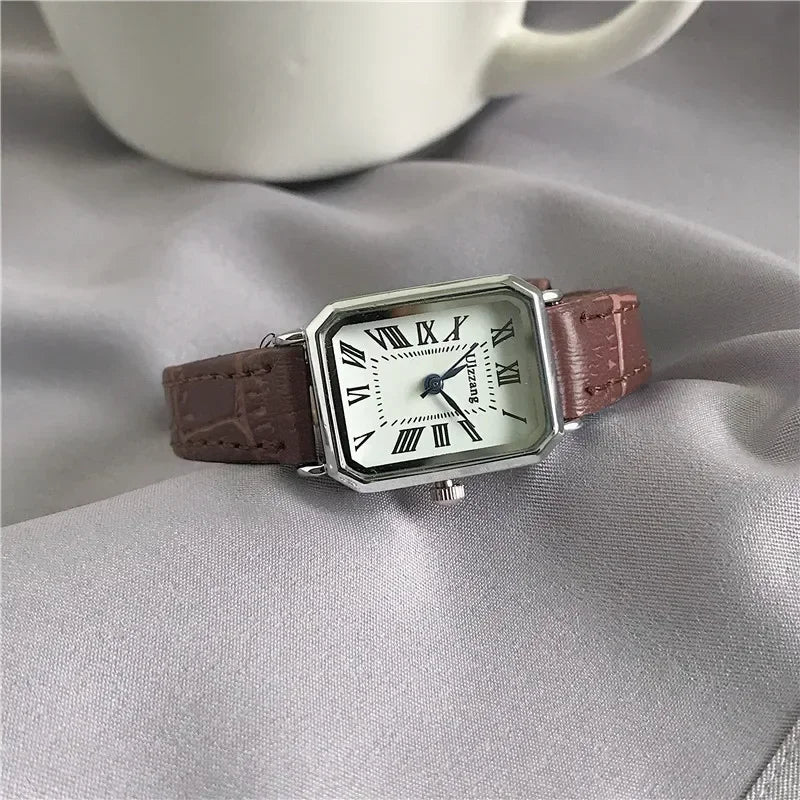 Retro Watches Classic Casual Quartz Dial Leather Strap Band Rectangle Clock Fashionable Wrist Watches for Women Harajuku Y2k