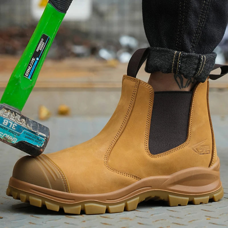 Genuine Leather Work Safety Boots For Chelsea Boots Men Shoes European Standard Protective Boots Cowhide Indestructible Shoes