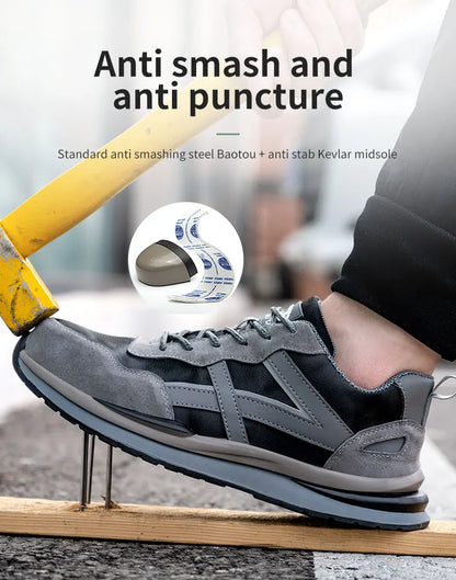 Waterproof Work Safety Shoes Steel Toe Cap Reflective Strip Indestructible Anti-smash Men Sneakers Construction Male Footwear