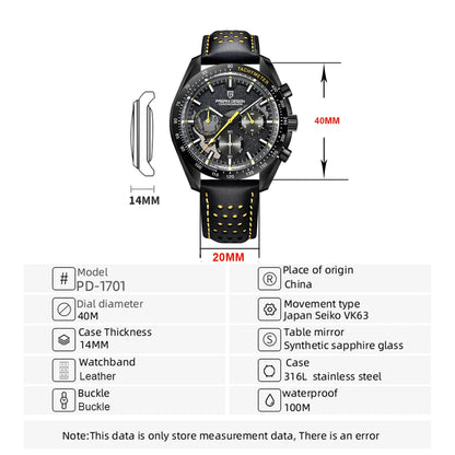 2025 New PAGANI DESIGN 1701 Moon Mens Watches Luxury Quartz Watch For Man Speed Chronograph Sports AR Sapphire Mirror Clock Gift