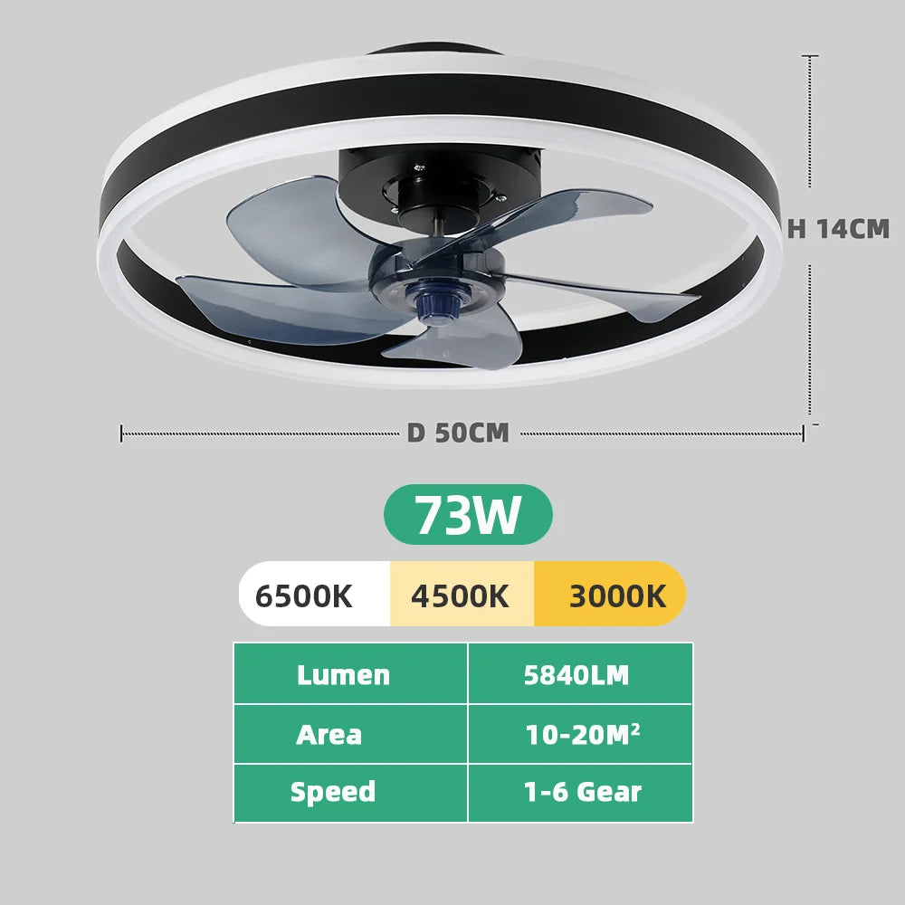 Jelena Round Ceiling Fan Light Fixtures with Remote Control Bedroom Living Dining Room Home Decoration Modern Smart LED Lamp Fan