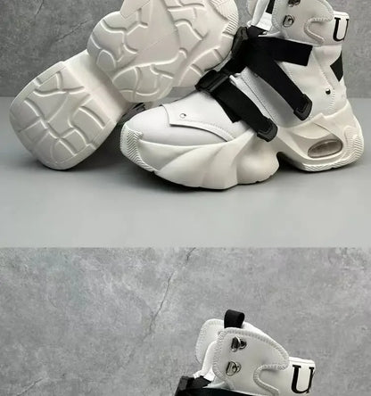 Men's High Top Thick Soled Height Increasing Comfort Waterproof Anti Slip Sports Shoes Buckle Belt Wear-resistant Fashion Boots