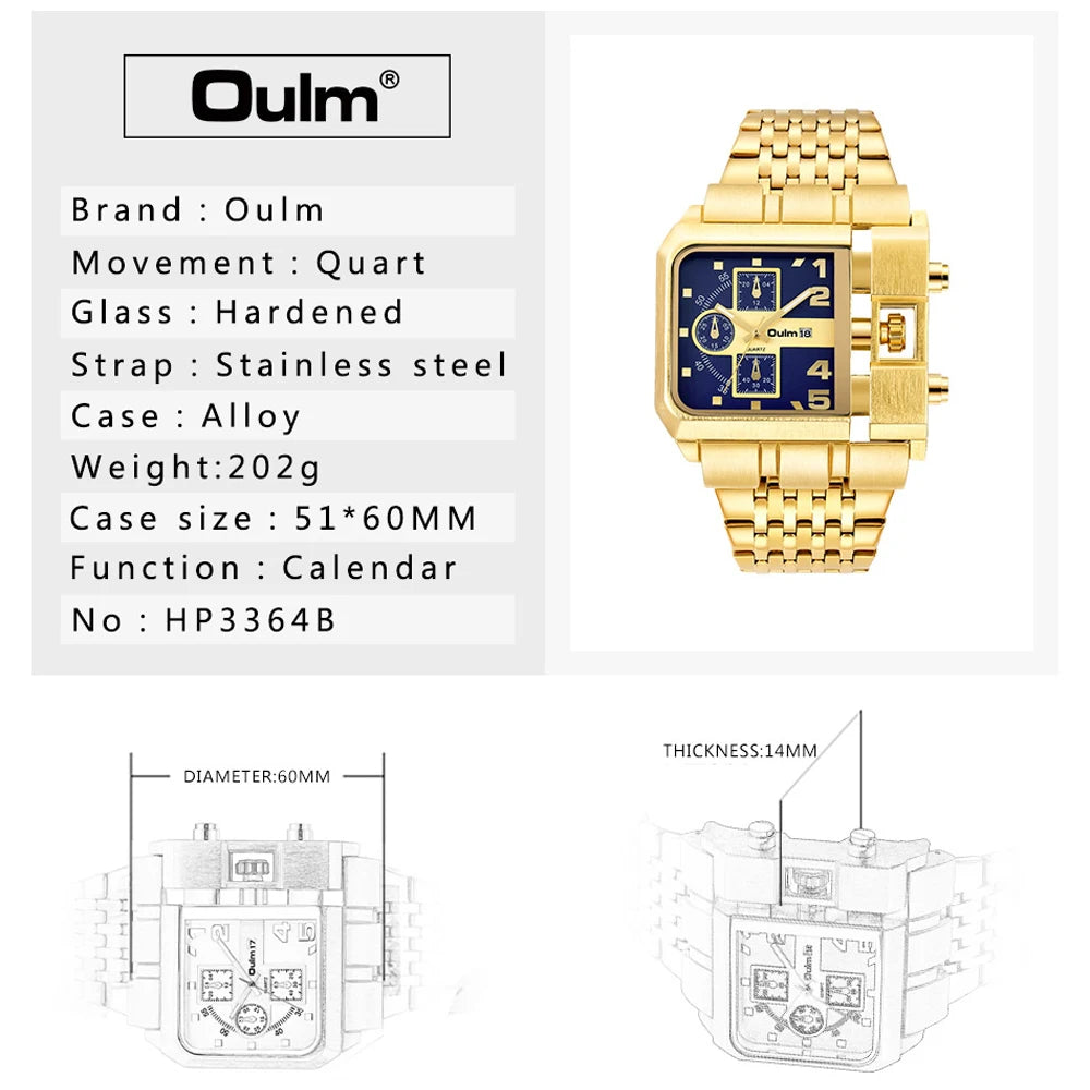 Oulm 3364 Luxury Brand Watch Stainless Steel Male Quartz Clock Auto Date Unique Military Men's Wristwatches Relogio Masculino