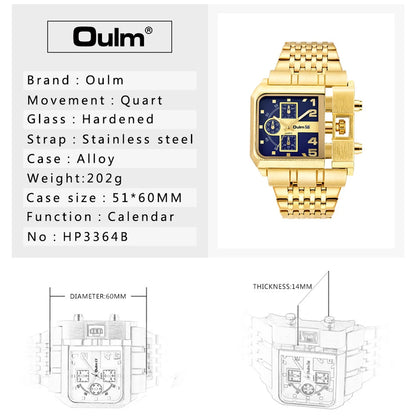 Oulm 3364 Luxury Brand Watch Stainless Steel Male Quartz Clock Auto Date Unique Military Men's Wristwatches Relogio Masculino