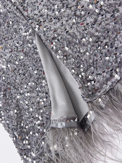 Party Holiday Women Sequined Feather Skirt 2025 Spring Fall Party Hip Skirt Slim Festival Female Chic Bottoms C-214