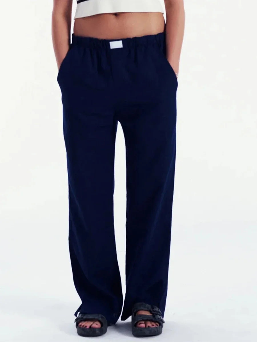 Split Hem Wide Leg Pants Casual y2k Stripe Elastic High Waisted Lounge Pants With Pockets Comfy Work Pants For Women Streetwear