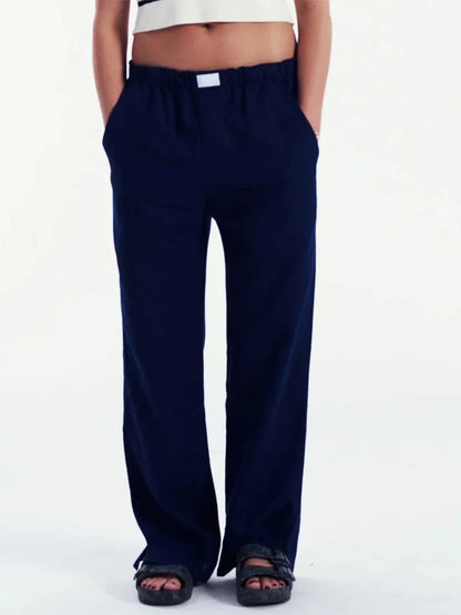 Split Hem Wide Leg Pants Casual y2k Stripe Elastic High Waisted Lounge Pants With Pockets Comfy Work Pants For Women Streetwear