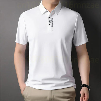 Brand High-End Summer Business Quality Short Sleeved Polo Shirt 2023 Men Trend Casual No Trace Printing Ice Silk Soft Breathable