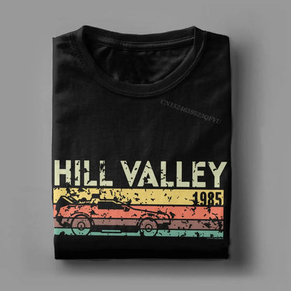 Hill Valley 1985 Tee Shirt Men Back To The Future Tops T Shirts Doc Brown Marty Delorean Time Travel Movie BTTF Tees Plus Size