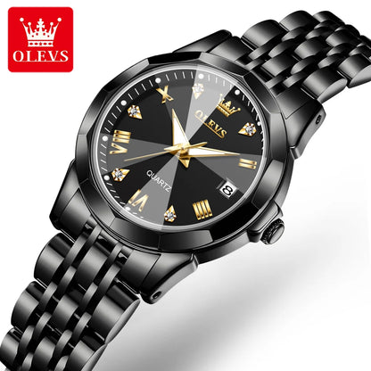 OLEVS Fashion Luxury Golden Watch For Women Stainless Steel Wristwatch Elegant Rhombus Quartz Waterproof Women's Watches Reloj