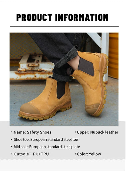 Genuine Leather Work Safety Boots For Chelsea Boots Men Shoes European Standard Protective Boots Cowhide Indestructible Shoes