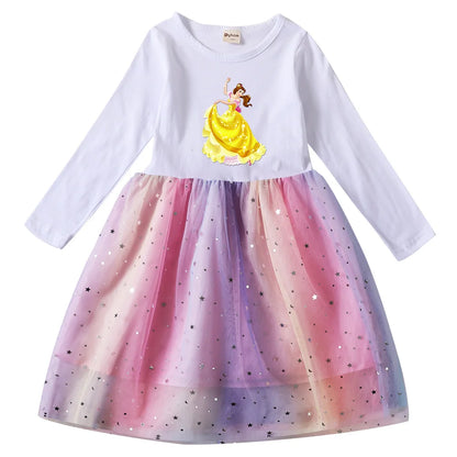 Snow White Princess Girls Toddler Prom Mesh Dresses Children Party Clothes Long Sleeve Princess Costume Kids Fall Dresses